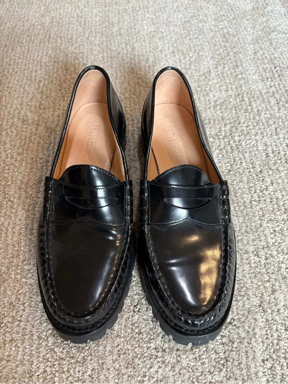 J. Crew Black Patent Leather Penny Loafers Classic style size 8 like new